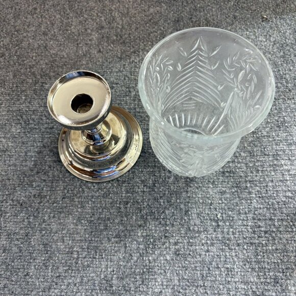 VTG Christmas Trees Hurricane Lamp Candle Holder Silvertone Base Y2K Farmhouse - Picture 11 of 16